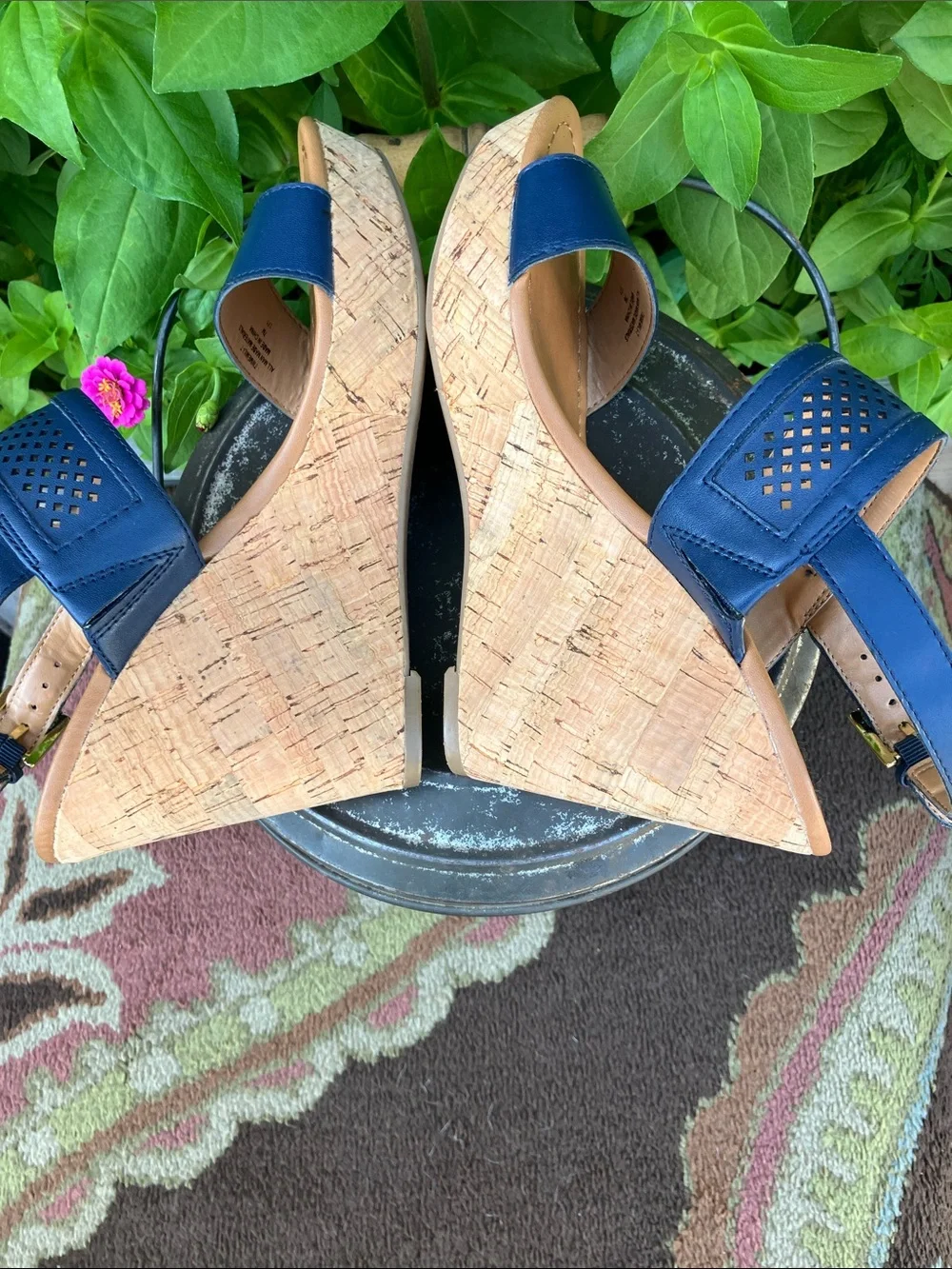 Tommy Hilfiger Navy Cork Wedge Sandals